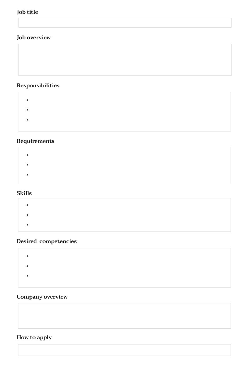 Job description template for download and print