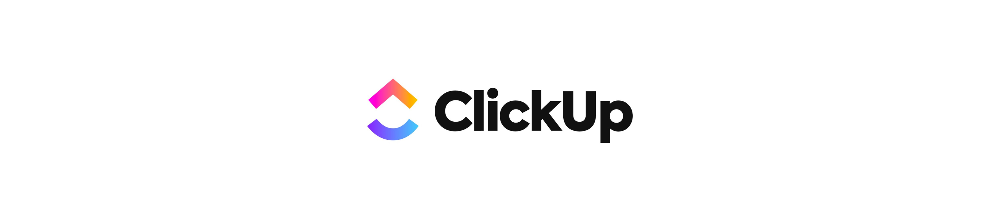 ClickUp logo featuring vibrant colors on a white background, symbolizing productivity and teamwork. Clean, modern design.