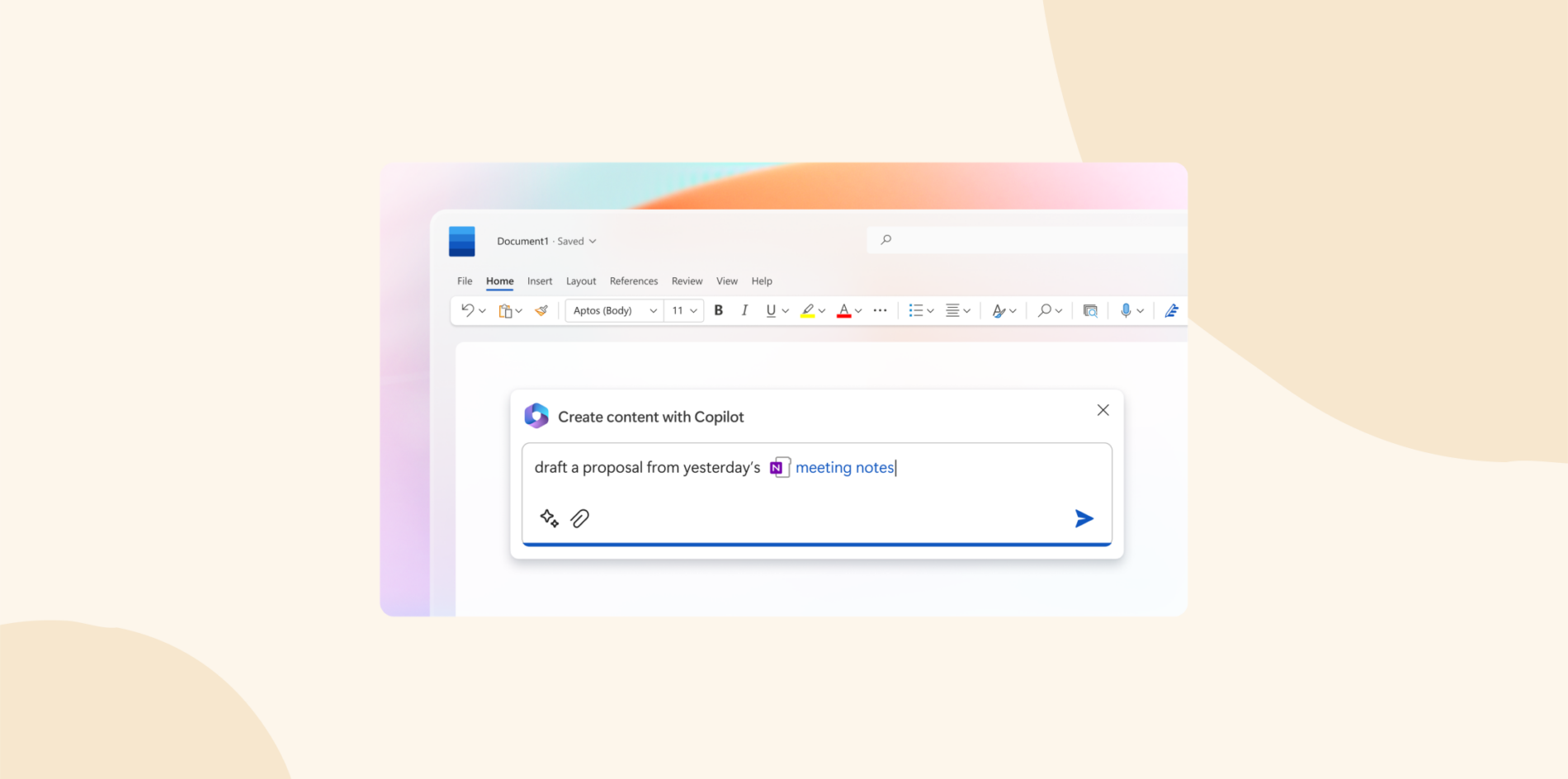 document editing interface, Copilot creating content proposal from meeting notes