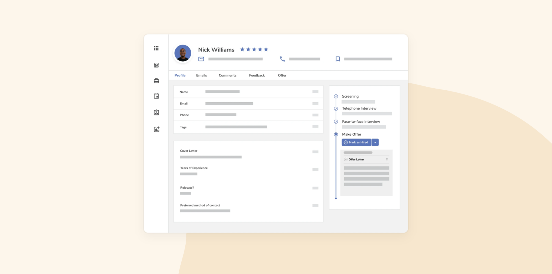 profile interface, job application details