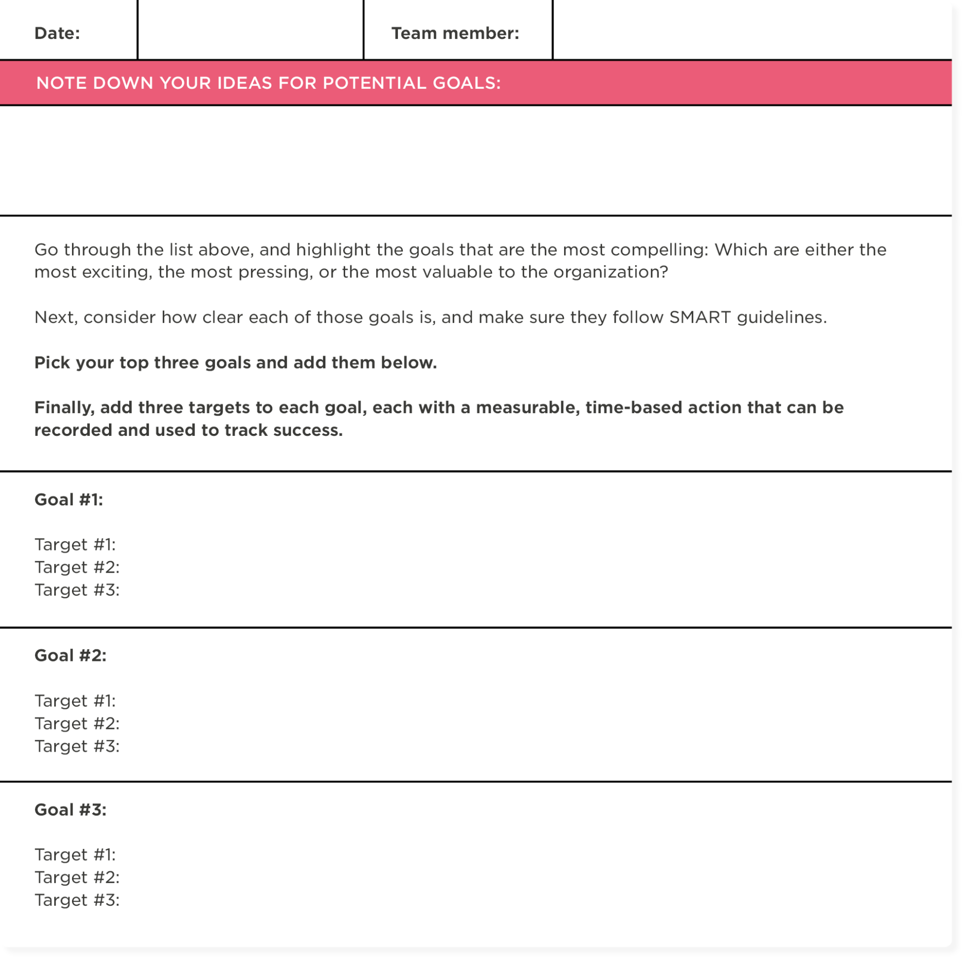 Employee goal setting template