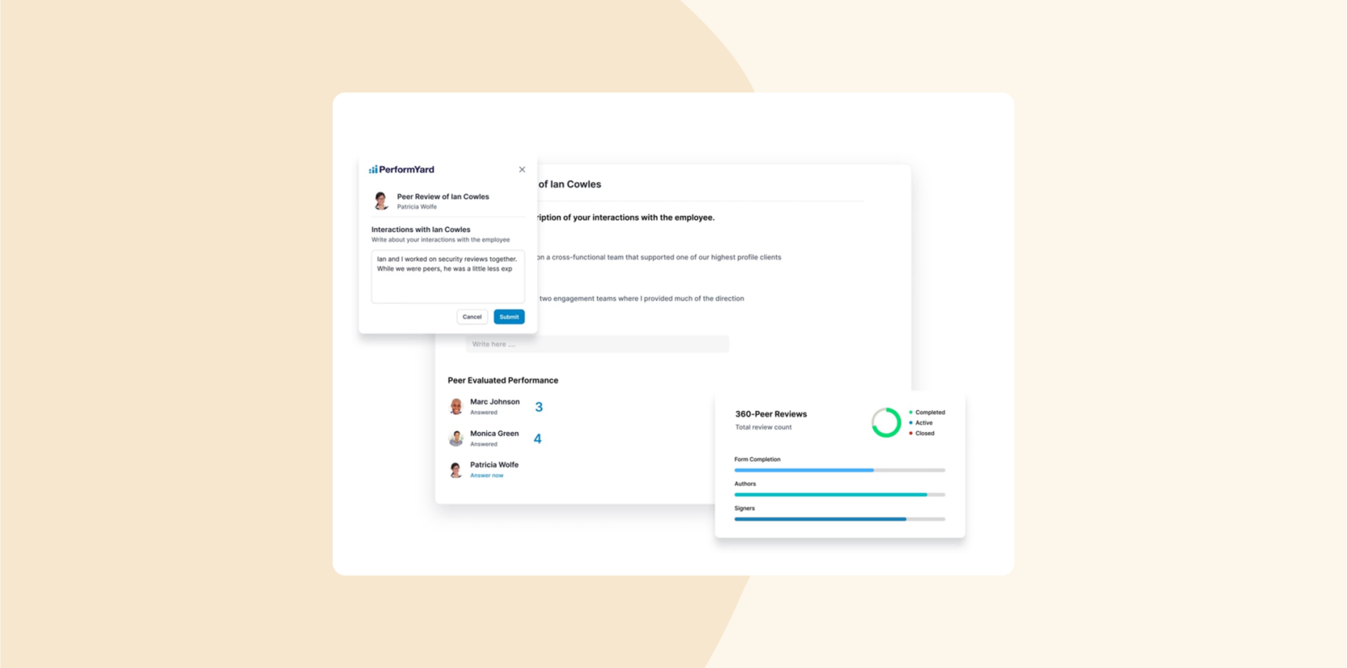 peer review interface, employee performance metrics